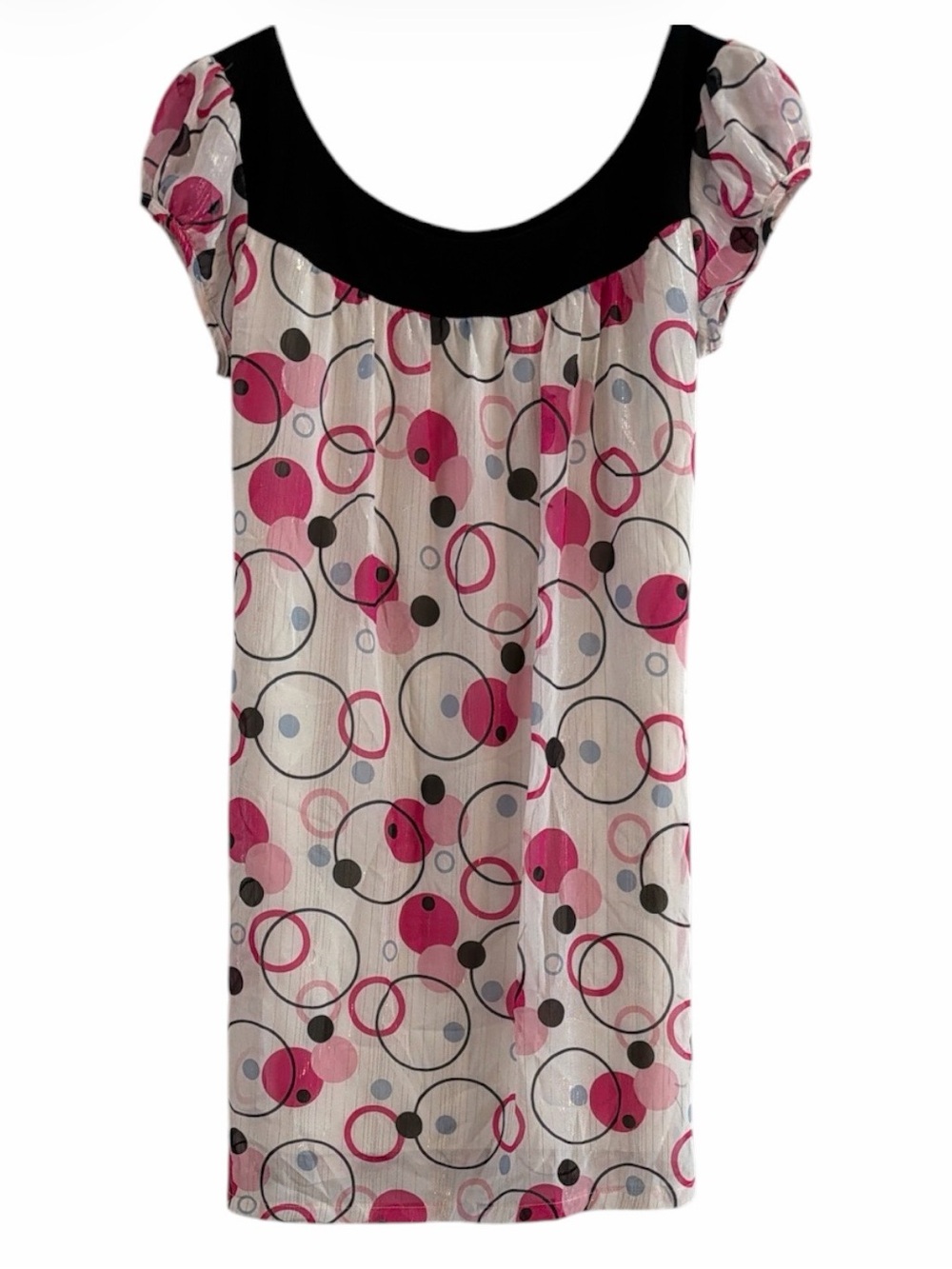 My Michelle Y2K Babydoll Pink  Circle Print Silver Metallic Back Tie Mini Tie M